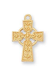 Gold over Sterling Silver Celtic Baby Cross on 13" Chain J8023B