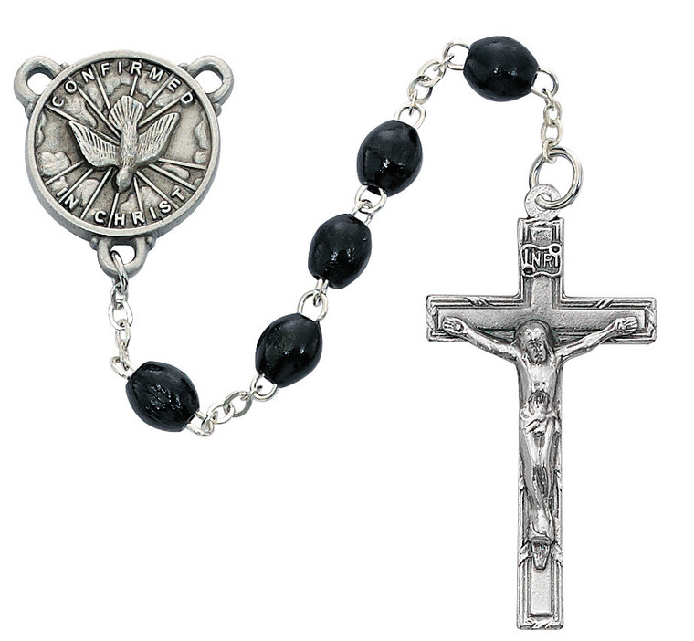 7x8mm Black Wood Holy Spirit Rosary R447DF