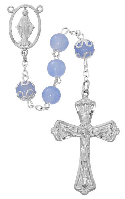 8mm Purple Glass Rosary with Capped Our Father Beads R987RF