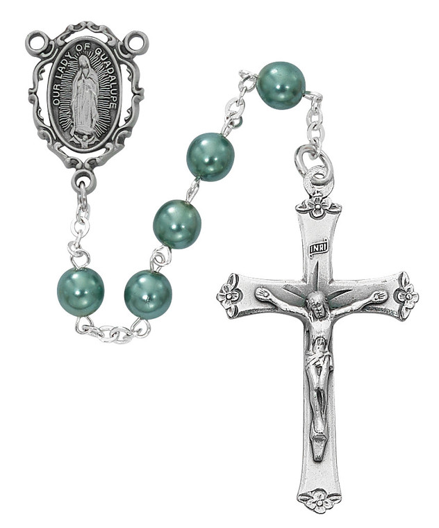 7mm Teal Pearl Our Lady of Guadalupe Rosary R759F