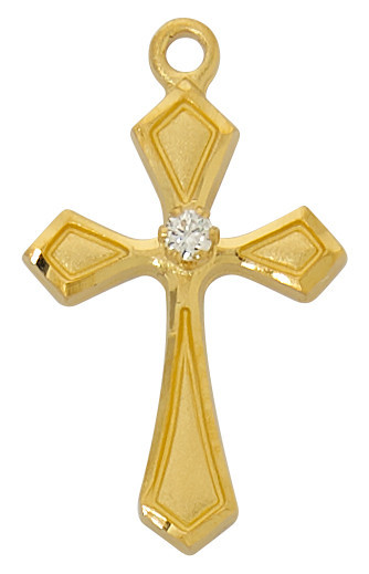 Gold over Sterling Silver Cross with Cubic Zirconia on 16-18" Chain J9249