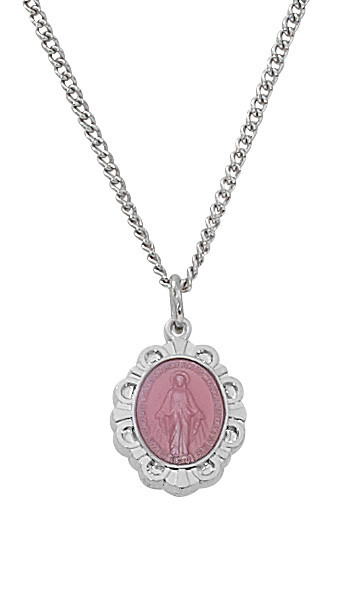 Sterling Silver Pink Miraculous Baby Medal on 13" Chain L595PBT