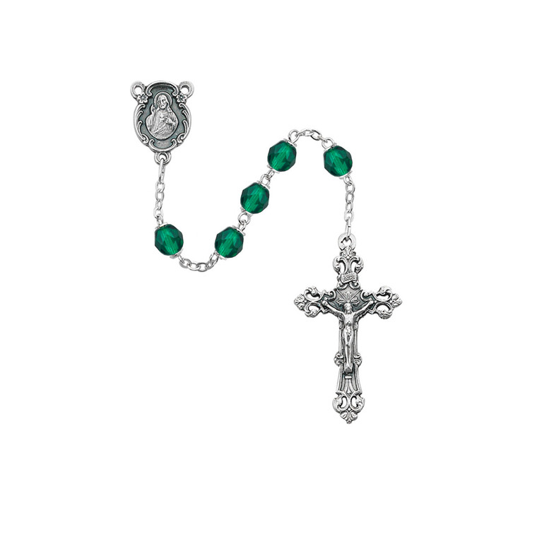 6mm Emerald Color May Birthstone Rosary 875-EMG