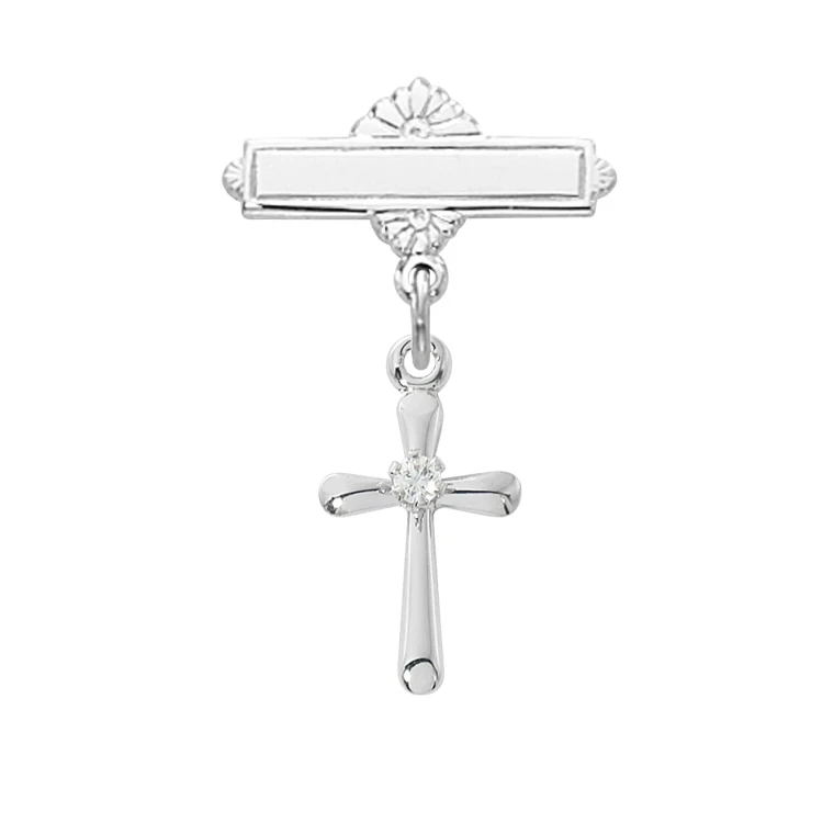 Sterling Silver Cross Baby Pin with Cubic Zirconia Stone 455L