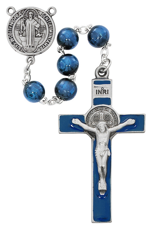 8mm Blue Wood St. Benedict Rosary R669DF