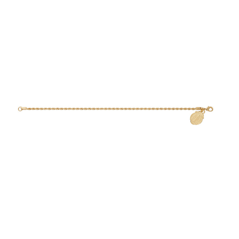 7.5" Gold Plated Rope Bracelet with Miraculous Medal BR136