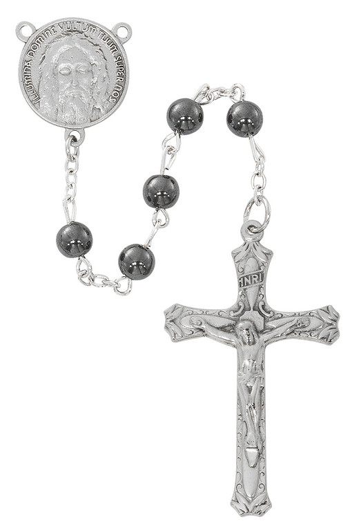 6mm Hematite Holy Face of Jesus Rosary R942F