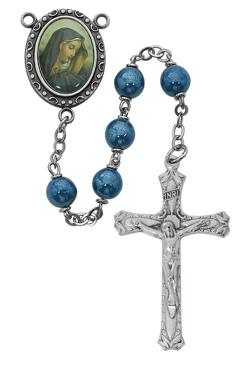 7mm Blue Our Lady of Sorrows Rosary R160DF