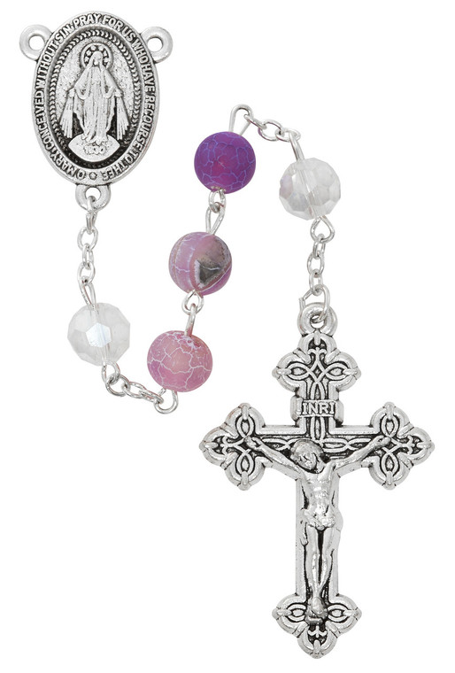 8mm Purple Crackle and Crystal Rosary R994F