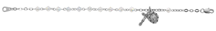 7.5" Swarovski Crystal Rosary Bracelet with Sterling Silver Crucifix B39L