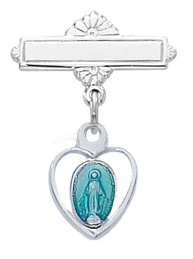 Sterling Silver Blue Miraculous Medal Baby Pin 453LT