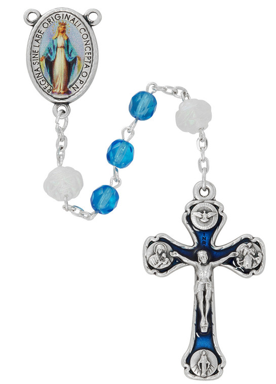 6mm Capri Blue Firepolished Glass Rosary P655R