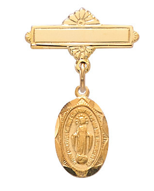 Gold over Sterling Silver Oval Miraculous Medal Baby Pin 433JT