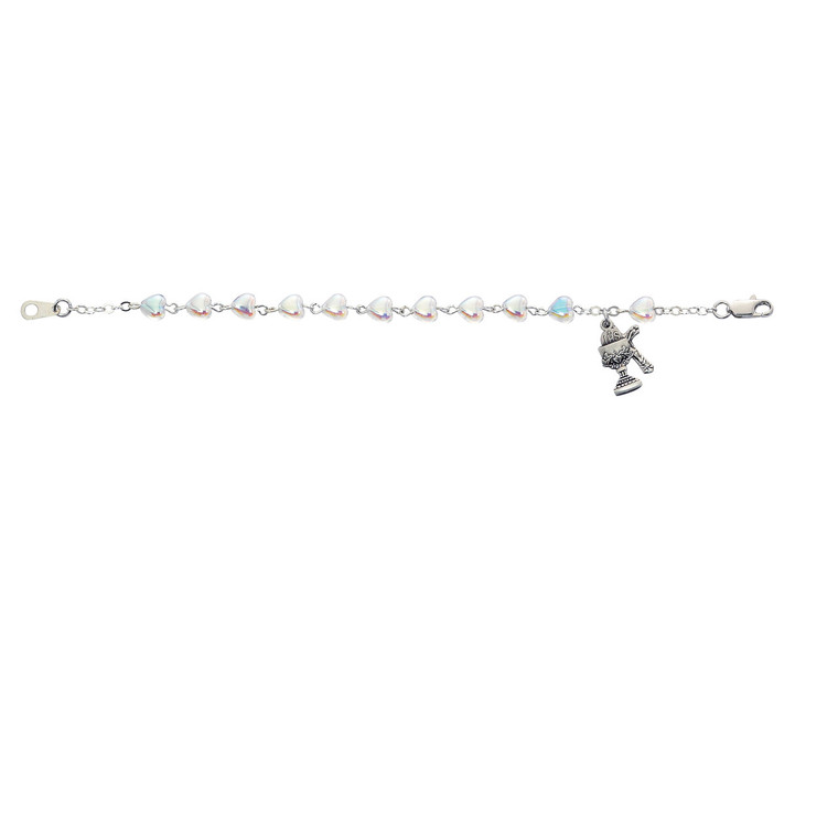 Crystal Heart First Communion Bracelet with Sterling Silver Chalice 6 1/2" BR72W