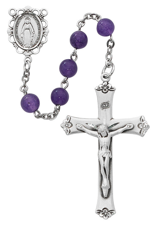 Genuine Amethyst 6mm Rosary with Sterling Silver Crucifix and Center 560LF