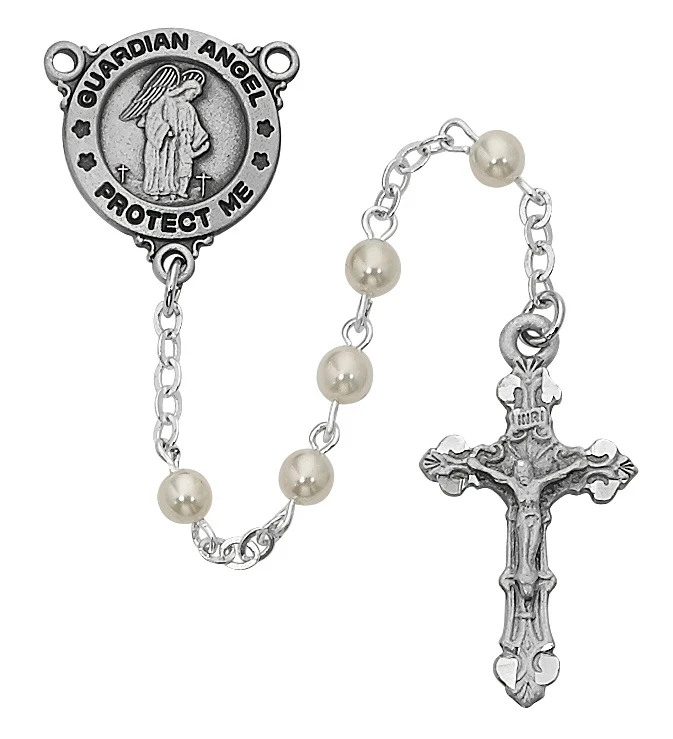 Pearl Guardian Angel Baby Rosary R371DG