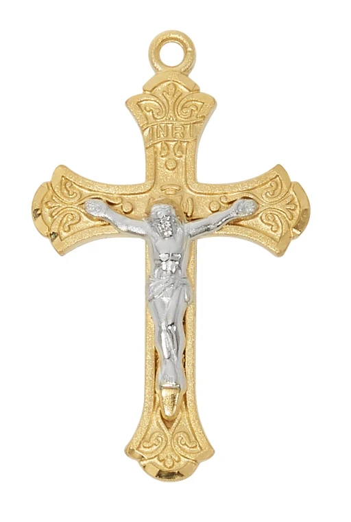 Gold over Sterling Silver Two Tone Crucifix on 18" Chain JT5002S