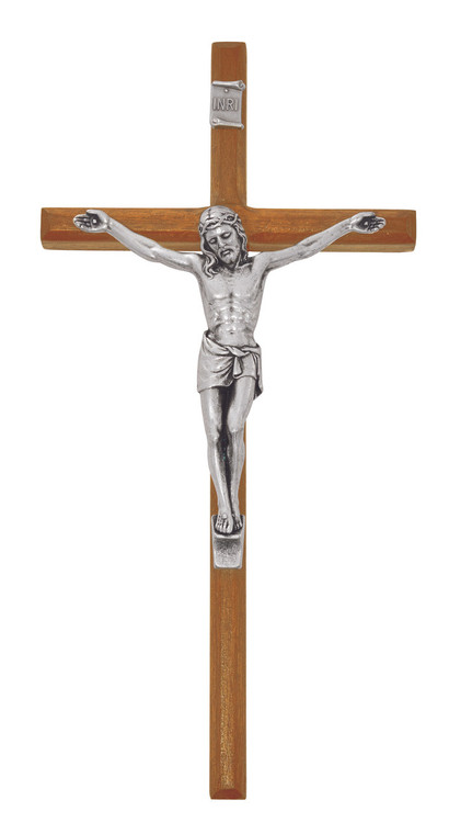 10" Beveled Dark Walnut Stained Wall Crucifix BV10-148HS