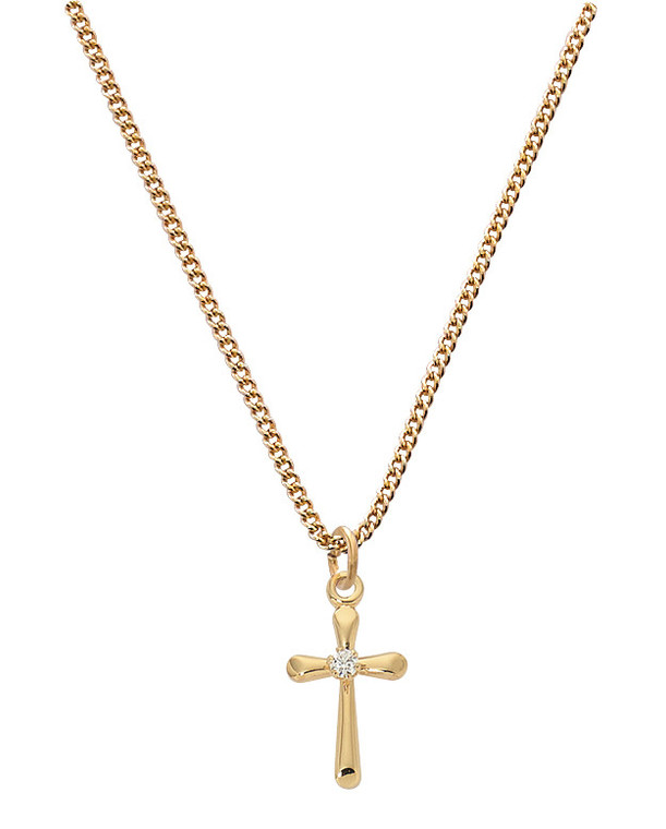 Gold over Sterling Silver Cross with Cubic Zirconia on 13" Chain J9247B