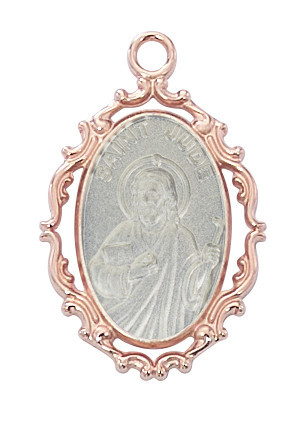 Rose Gold Border Sterling Silver St. Jude Medal on 18" Chain JR797