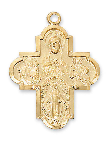 Gold over Sterling Silver Four-Way Medal on 24" Chain J188
