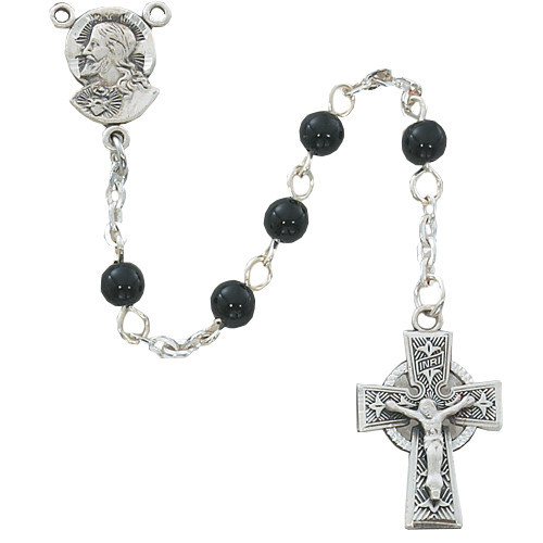 5mm Black Glass Celtic Rosary R321DG