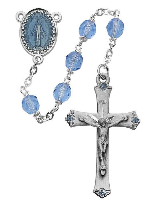 7mm Blue Glass Bead Rosary 864DF