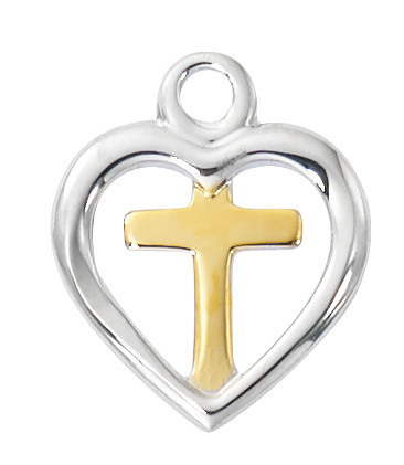 Sterling Silver Heart with Gold Cross on 16-18" Chain L9262