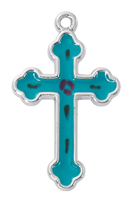 Sterling Silver Cross with Blue Enamel on 16-18" Chain L9253
