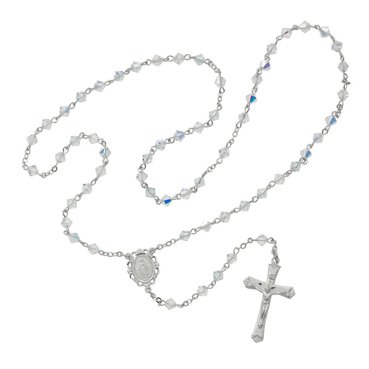 5mm Swarovski Crystal Rosary with Rhodium Crucifix R01DW