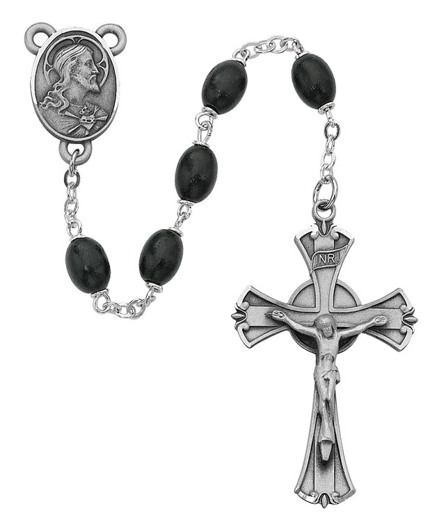6x8mm Black Wood Bead Rosary 599DF