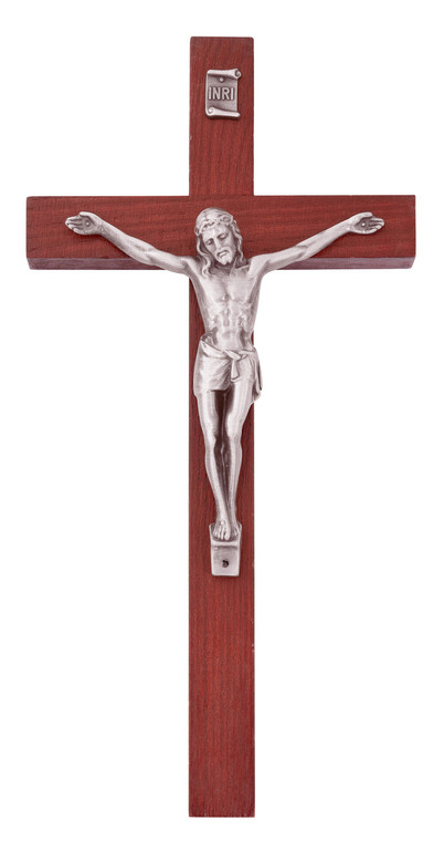 10" Cherry Wood Wall Crucifix with Silver Corpus 81-80
