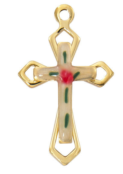 Gold over Sterling Silver Cloisonne Cross on 16-18" Chain J9240
