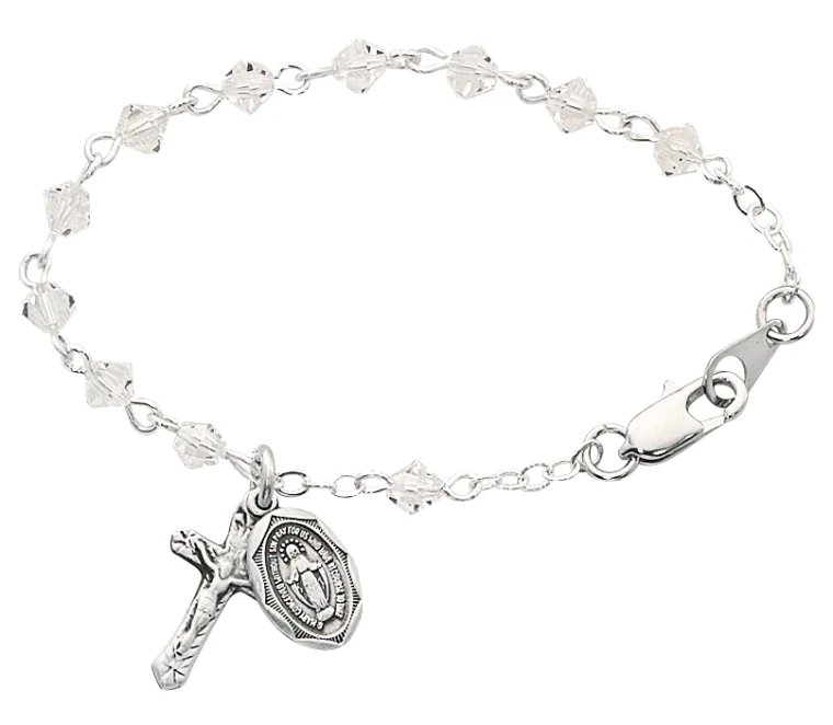5 1/2" Crystal Baby Bracelet with Miraculous Medal BR126D