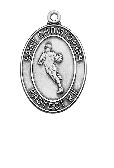 Sterling Silver Basketball Medal on 24" Chain L675BK