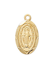 Gold over Sterling Silver Baby Oval Miraculous Medal on 13" Chain J569BT