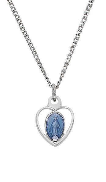Sterling Silver Blue Epoxy Baby Miraculous Medal on 13" Chain LMHBB