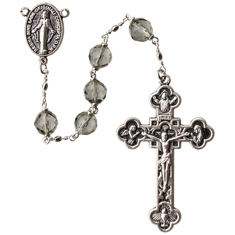 8mm Smoky Crystal Rosary with Pewter Crucifix, CR508