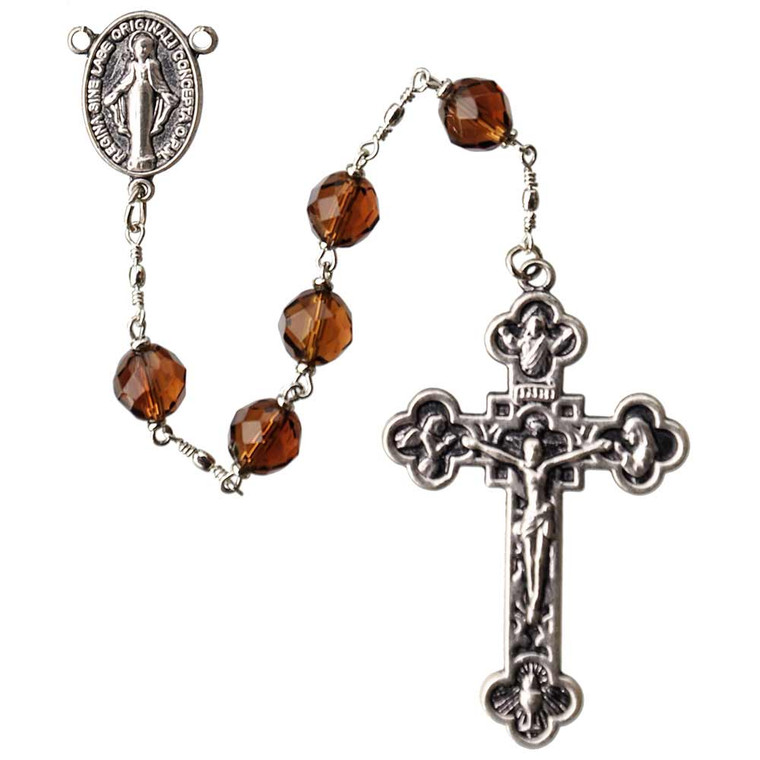 8mm Amber Crystal Rosary with Pewter Crucifix, CR538