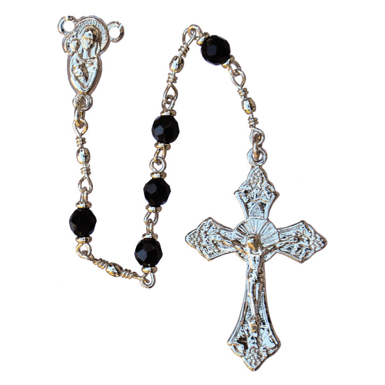 4mm Black Crystal Rosary, R1954