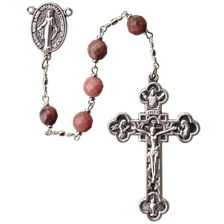 7mm Rhodonite Faceted Bead Rosary, R357