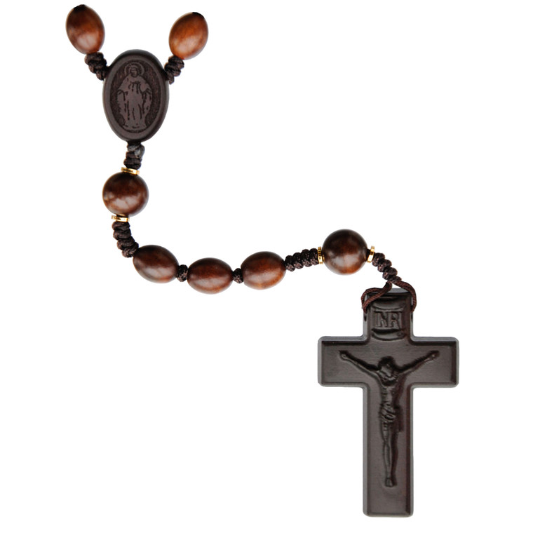 10mm Oval Dark Jujube Wood Rosary with Tau Crucifix, R3856