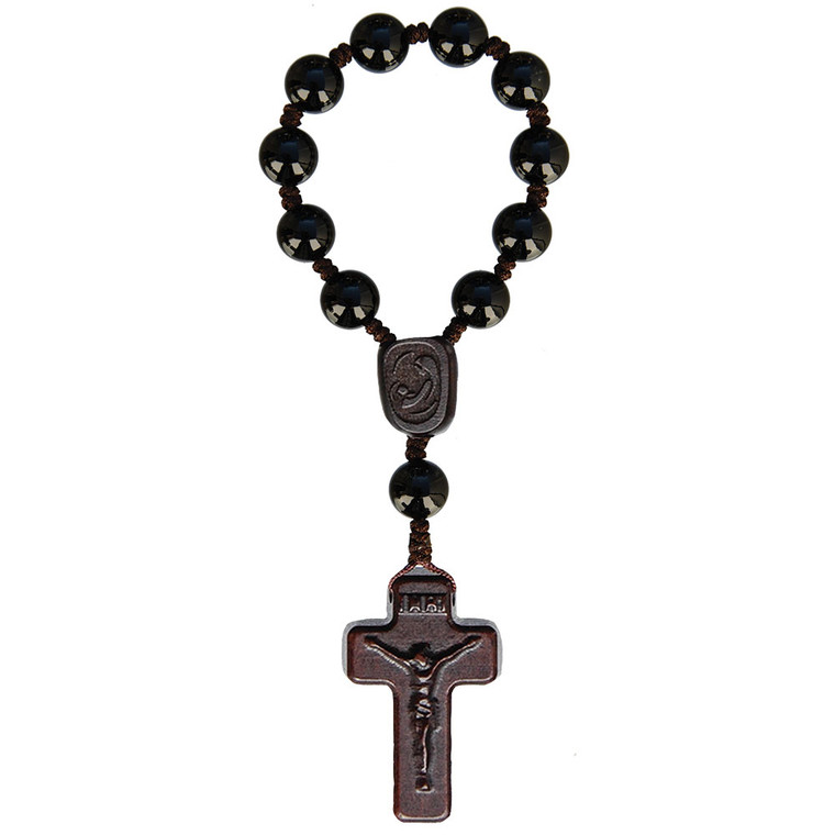 8mm Black Onyx and Jujube Wood One Decade Rosary, R4918