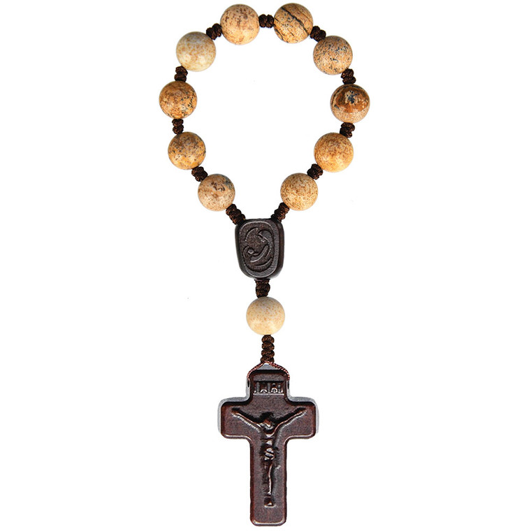 8mm Picture Jasper and Jujube Wood One Decade Rosary, R5118