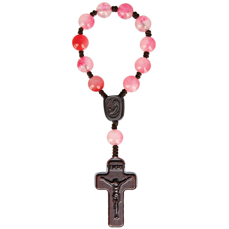 8mm Rose Quartz and Jujube Wood One Decade Rosary, R5318