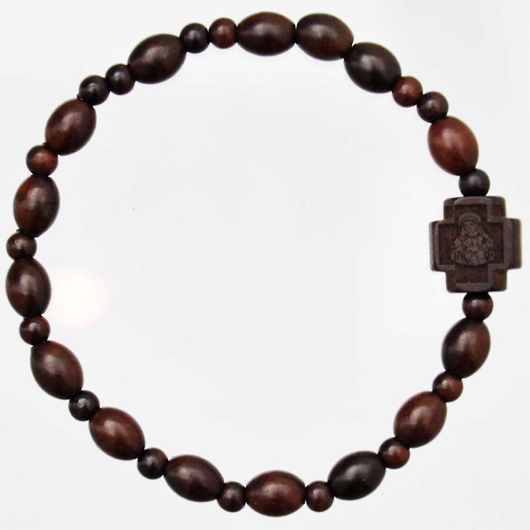 Rosary Bracelet with 6mm Oval Jujube Wood Beads, RBS2J