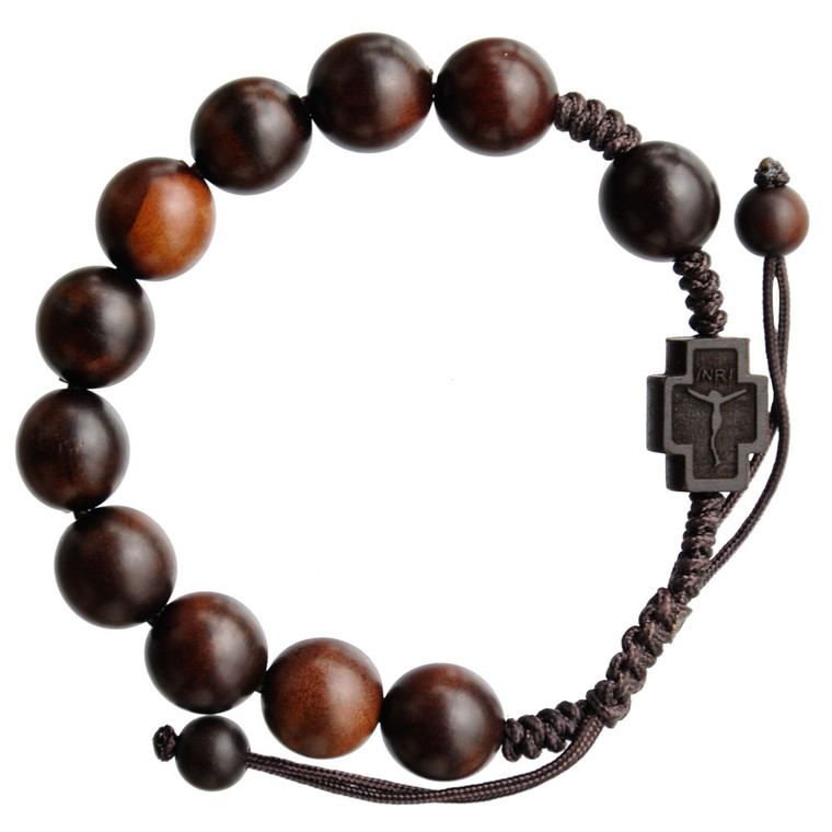 Adjustable Rosary Bracelet with 13mm Jujube Wood Beads, RBS3N