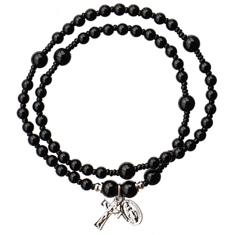 4mm Genuine Black Onyx Twist Rosary Bracelet, RBS77