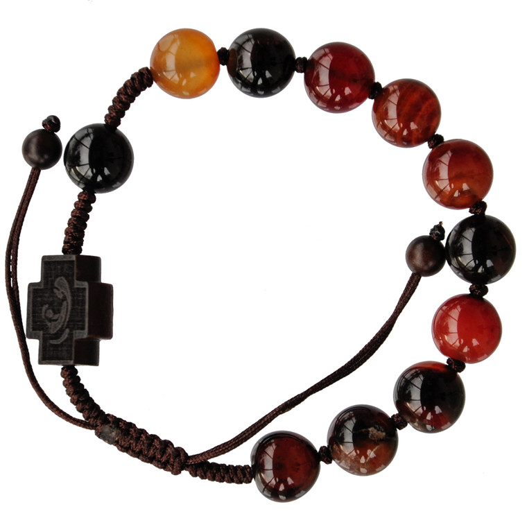 Adjustable Rosary Bracelet with 10mm Agate and Jujube Wood, RSC10