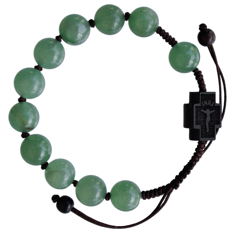 Adjustable Rosary Bracelet with 10mm Green Jade and Jujube Wood, RSC2